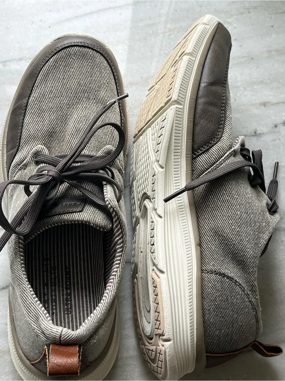 PERRY ELLIS PORTFOLIO CASUAL SNEAKER SHOE OLIVE GRAY STRIPE Mens SZ 11